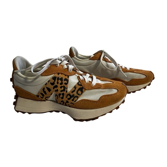 New Balance Shoes - Ladies New Balance 5.5 Classics 327 Sneakers Leopard Tan & White